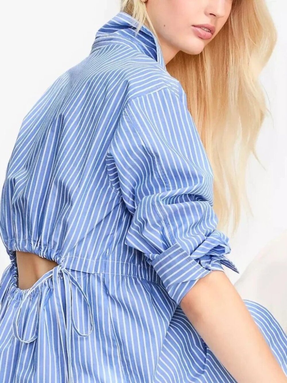NWOT LOFT open back with ties striped tunic button down shirt (M)